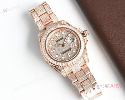 High Quality Replica Rolex Yacht-Master White with full diamonds 316 stainless steel strap White with full diamonds Face Dial White with full diamonds Bezel Men Watch 40mm